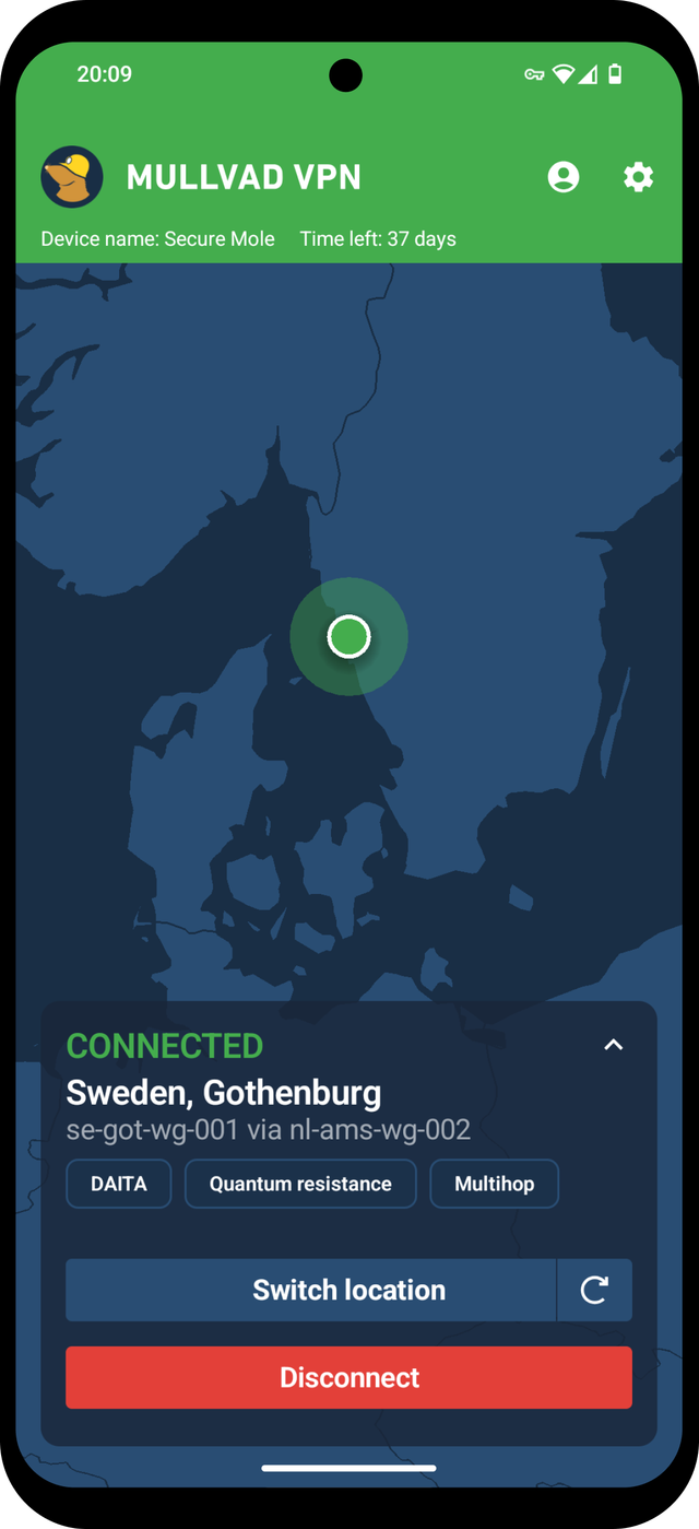 Mullvad VPN App Screenshot
